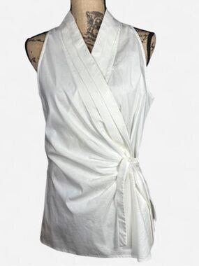 White Sleeveless Wrap Tie Blouse Top Size 12
